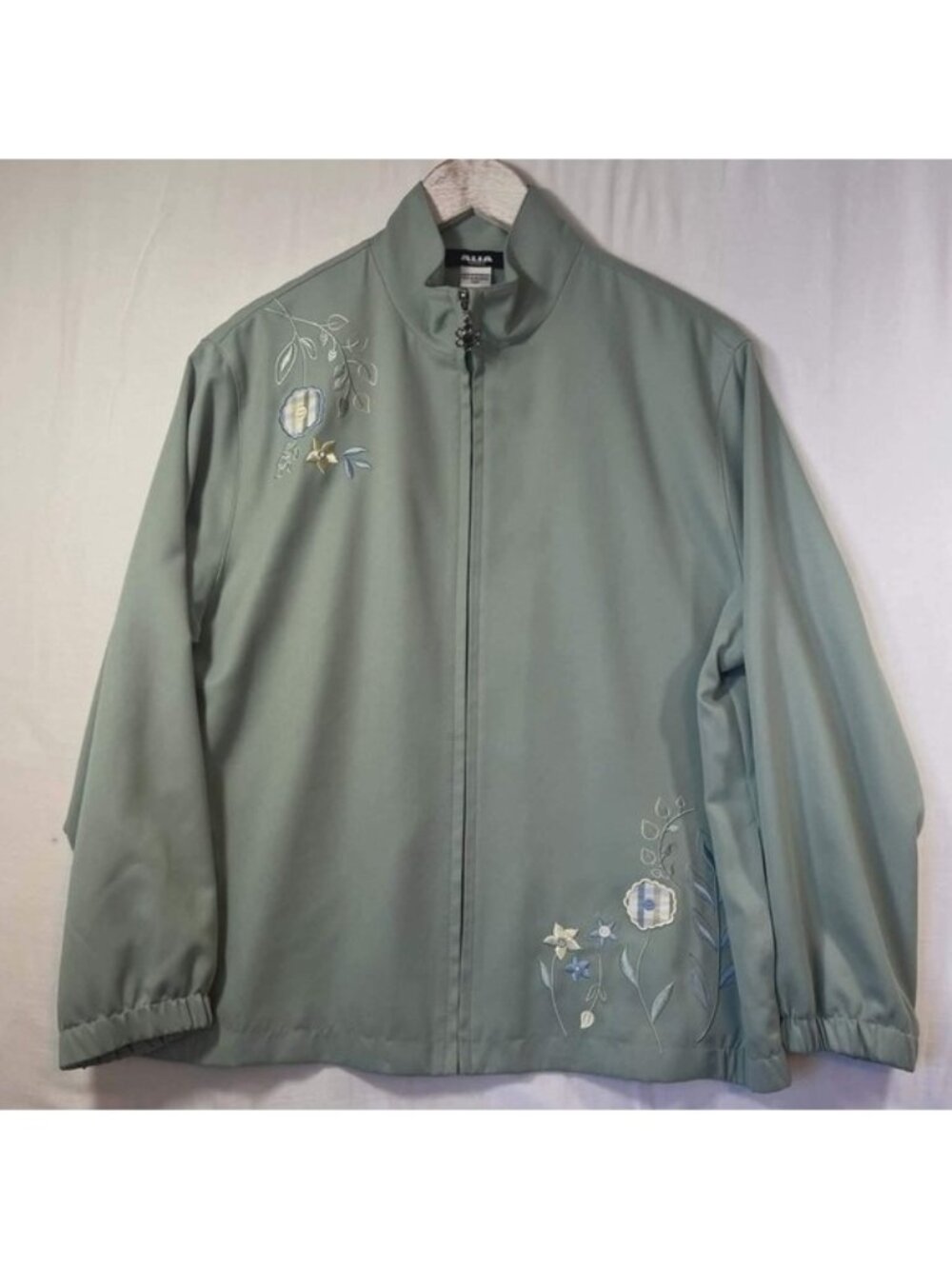 Alia Petites Sage Green Floral Embroidered Full‎ Zip Jacket Womens 12P F53080491